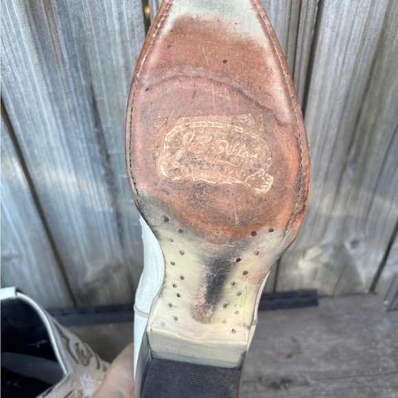 J.B. Dillon Reserve White & Glittery Inlay Cutout Leather Cowboy Booties, Sz 11 - Picture 3 of 8